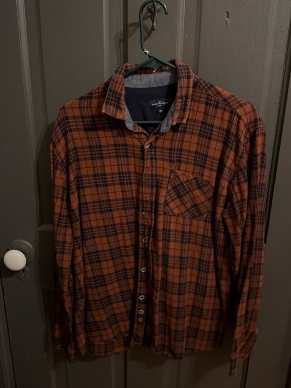 Men's Orange Plaid Button-Up Shirt
